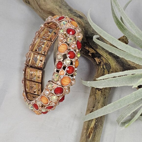 Shades of Orange Multi Stone Stretch Bracelet - Picture 8 of 10